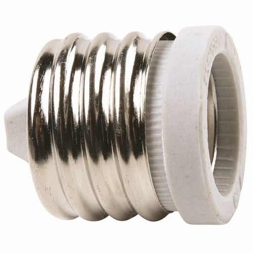 Mogul to medium socket adapter, 1 peice. 1.66 Diameterx 2.0 deep. 660 watt, 250 volt, White.