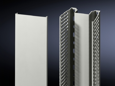 Cable duct, for vertical TS section, Width 100 mm, for assembly on two bayed enclosure sections in the baying area., Baying brackets and baying clamps which have already been fitted can be covered over with the cable duct.
