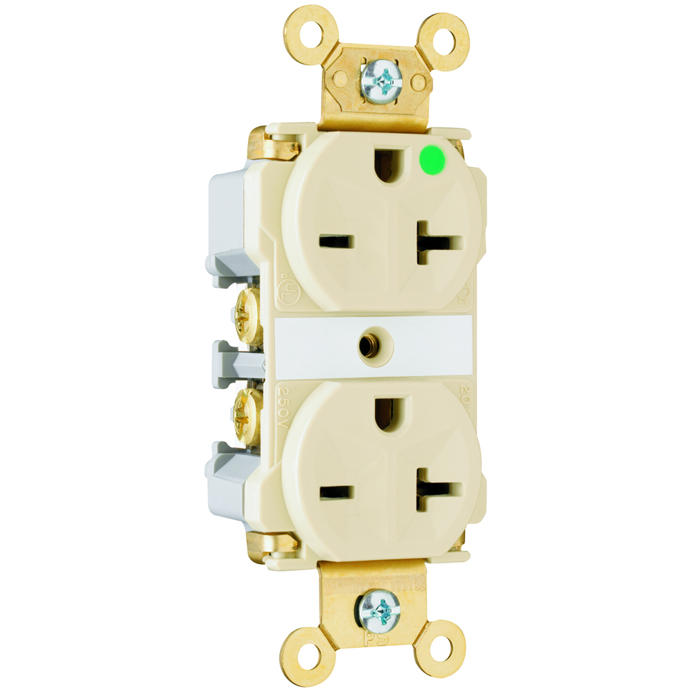 Extra Heavy-Duty Hospital Grade Duplex Receptacle Back and, Side Wire 20amp 250volt Ivory