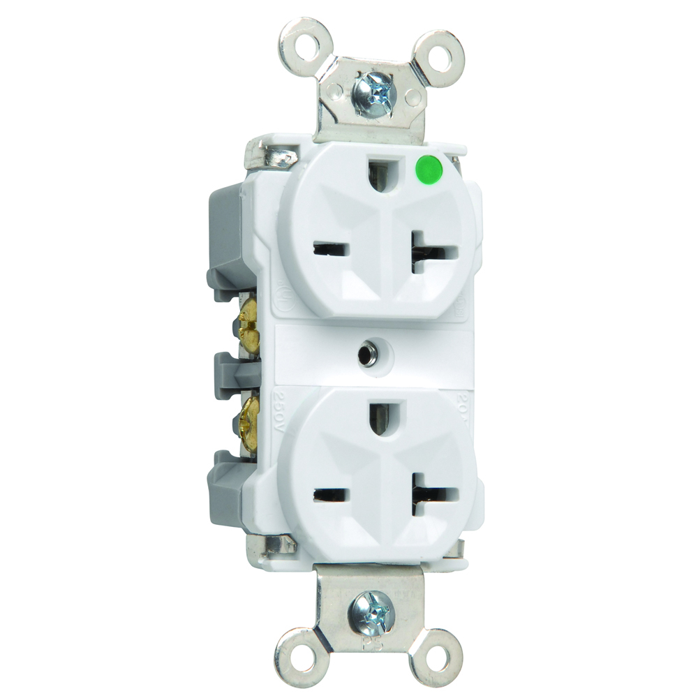 Extra Heavy-Duty Hospital Grade Duplex Receptacle Back and, Side Wire 20amp 250volt White