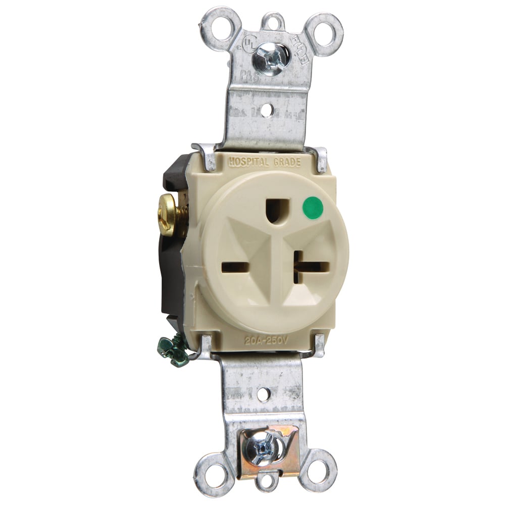 Heavy-Duty Hospital Grade Single Receptacle Back and, Side Wire 20amp 250volt Ivory