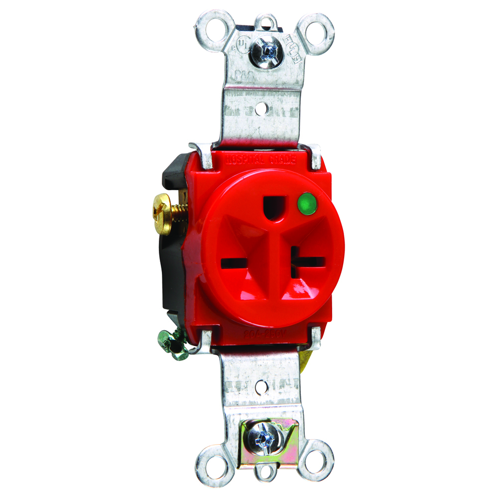 Heavy-Duty Hospital Grade Single Receptacle Back and, Side Wire 20amp 250volt Red