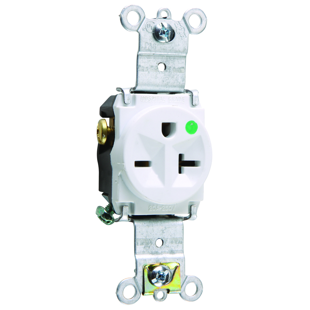 Heavy-Duty Hospital Grade Single Receptacle Back and, Side Wire 20amp 250volt White
