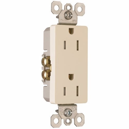 Decorator Tamper-Resistant Receptacle. 15 amp, 125 volt, Light Almond.