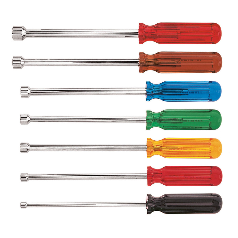 Nut Driver Set, 6-Inch Shafts, 7-Piece, Tool set contains seven 6-Inch-shaft nut drivers that reach into deep recesses