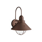 With an aura that is as pure as a sea breeze, the Seaside(TM)Collection offers the homeowner a unique line of outdoor fixtures guaranteed to bring a new identity to your homefts landscape. For this 1-light Seaside(TM)Wall Lantern, aluminum with stainless steel is combined with Kichlerfts Olde Bronze finish, resulting in a high quality fit that will look fantastic for years to come. The fixture houses a 150-watt (max.) bulb that provides outstanding outdoor illumination for your landscape. It is 14.5in; high, is U.L. listed for wet location and is Dark Skies compliant.