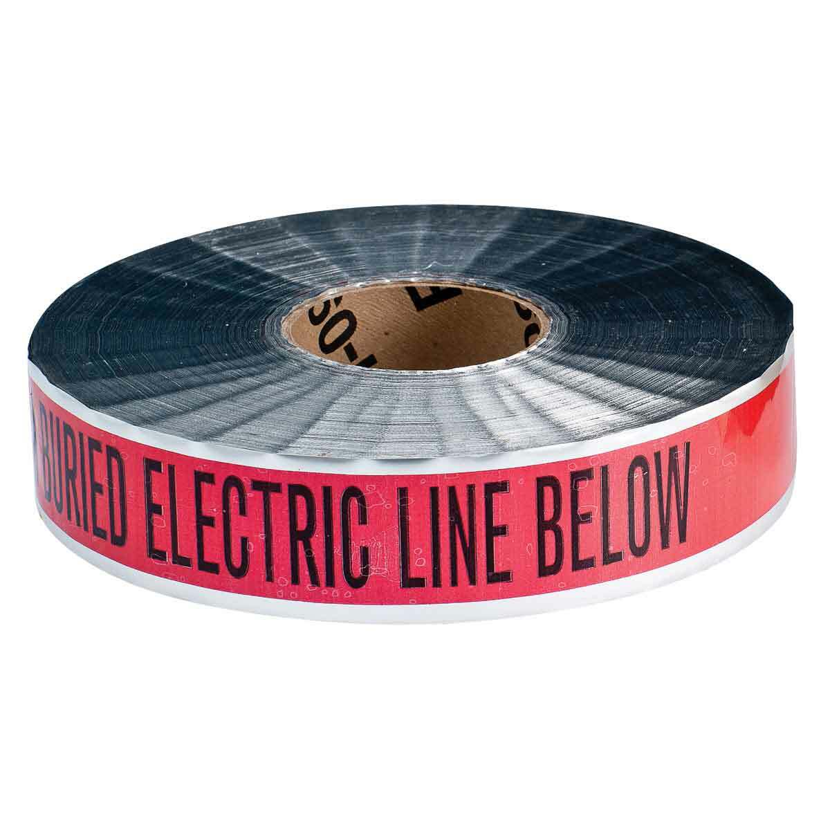 91601 Metal Detectable Underground Line Warning Tape, Black on Red, 1000 ft L x 2 in W x 5 mil THK