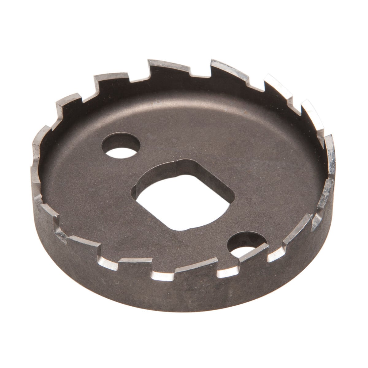 Ultra Cutter 2-1/2"  (63.5 mm) actual hole size.  Lasts 10 times longer thanstandard hole saws.  Precision-ground teeth cut smooth, burr-free holes with ease.  1/4" (6.35 mm) capacity.  Durability and speed provide low cost per hole.  Split-point pilot drill prevents walking - makes accurate hole placement easy.  Spring-loaded slug ejector saves time.  No tool required to change cutter sizes.  Less chance of broken teeth because the saw body is machined out of solid, high-speed steel.