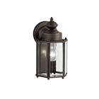 The one light New Street Wall Lantern features a classic profile, solid brass construction with Olde Bronze finish, and clear beveled glass panels. It uses a 100-watt (max.) bulb, measures 10 in; high, and is U.L. listed for wet location.