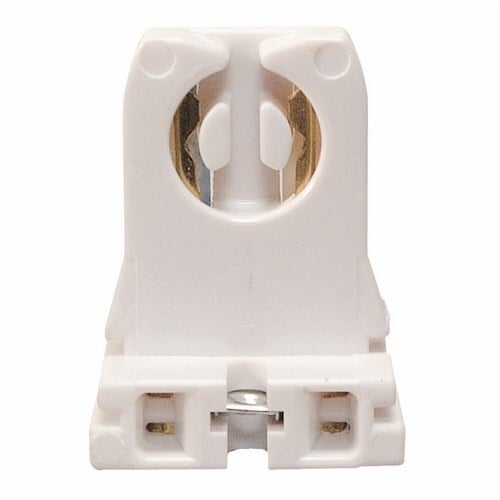 Slide-on, short, for medium bi-pin lamps with captive nut, 4 quick wire terminals. White.