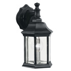 The Chesapeake(TM) Collection features a line of outdoor fixtures that embody America's coastal communities. Featuring a lantern-like shape, each piece is formed from die-cast aluminum by the finest craftsmen in the industry, providing the quality Kichler is synonymous for. This 12.5in. high outdoor 1-light wall lantern is the perfect way to update your home's profile while adding a classic touch. It includes our Black finish with clear glass panels, uses a 100-watt (max.) bulb, and is U.L. listed for wet locations.