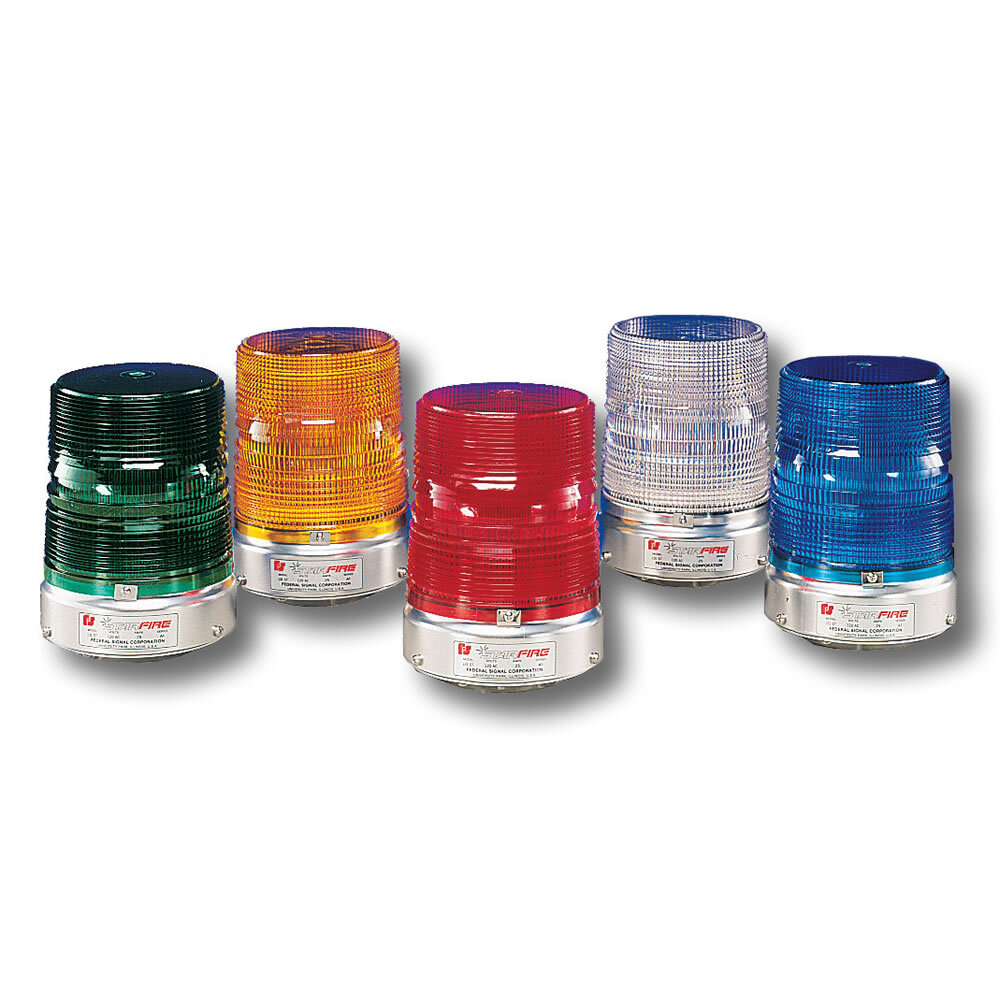 Starfire Strobe Warning Light, Double Flash, 120VAC, Amber - Available in 12-24VDC, 120VAC and 240VAC. Five lens colors: Amber, Blue, Clear, Green and Red. 10,000 hour strobe tube. Single or double flash strobe options. 1/2-inch NPT pipe mount. Indoor/outdoor use. Conformal coated PCB. Type 3 enclosure (Dome up orientation). UL and cUL Listed.