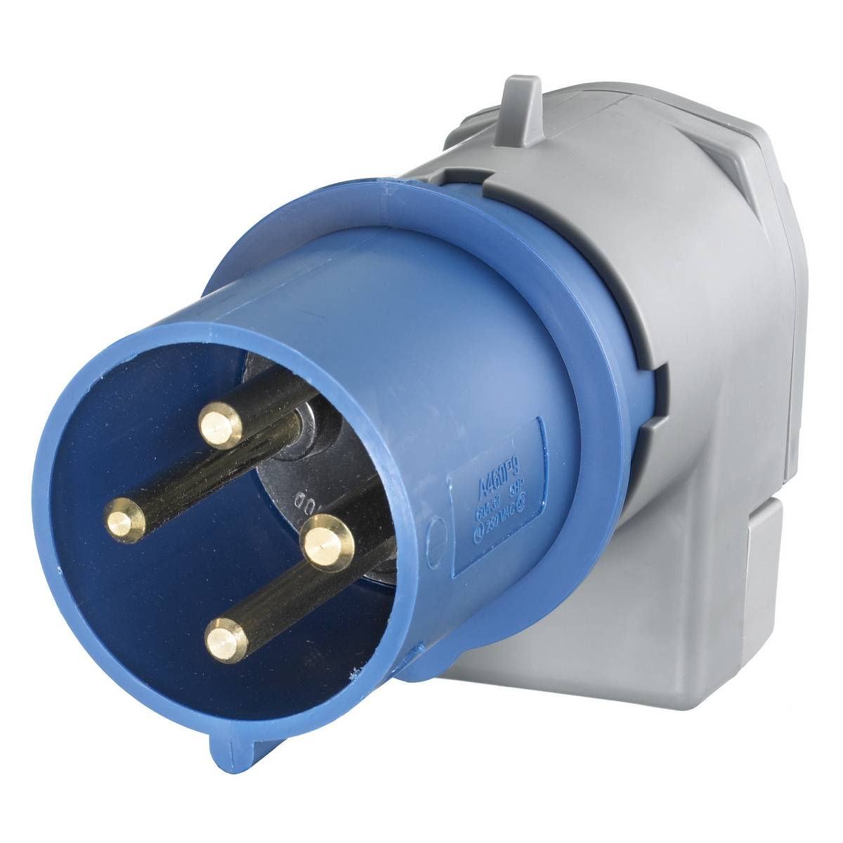 Heavy Duty Products, IEC Pin and Sleeve Devices, Industrial Grade, Male, Plug, 60A 3-Phase Delta 250V AC, 3-Pole 4-Wire Grounding, Terminal Screws, Blue, Low Profile