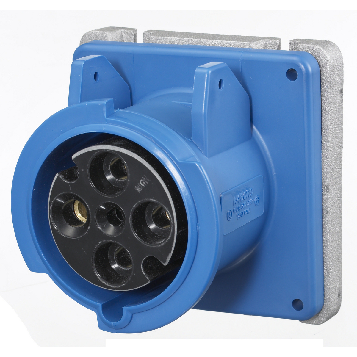 Heavy Duty Products, IEC Pin and Sleeve Devices, Industrial Grade, Female, Receptacle, 60A 3-Phase Delta 250V AC, 3-Pole 4-Wire Grounding, Terminal Screws, Blue, Low Profile