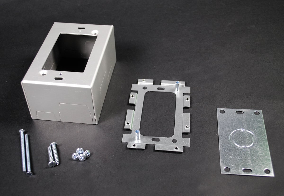  Raceway/Plugmold AL2000 Series 1-Gang Deep Device Box; 2-1/4 Inch Depth, Aluminum, Screw On Mount
