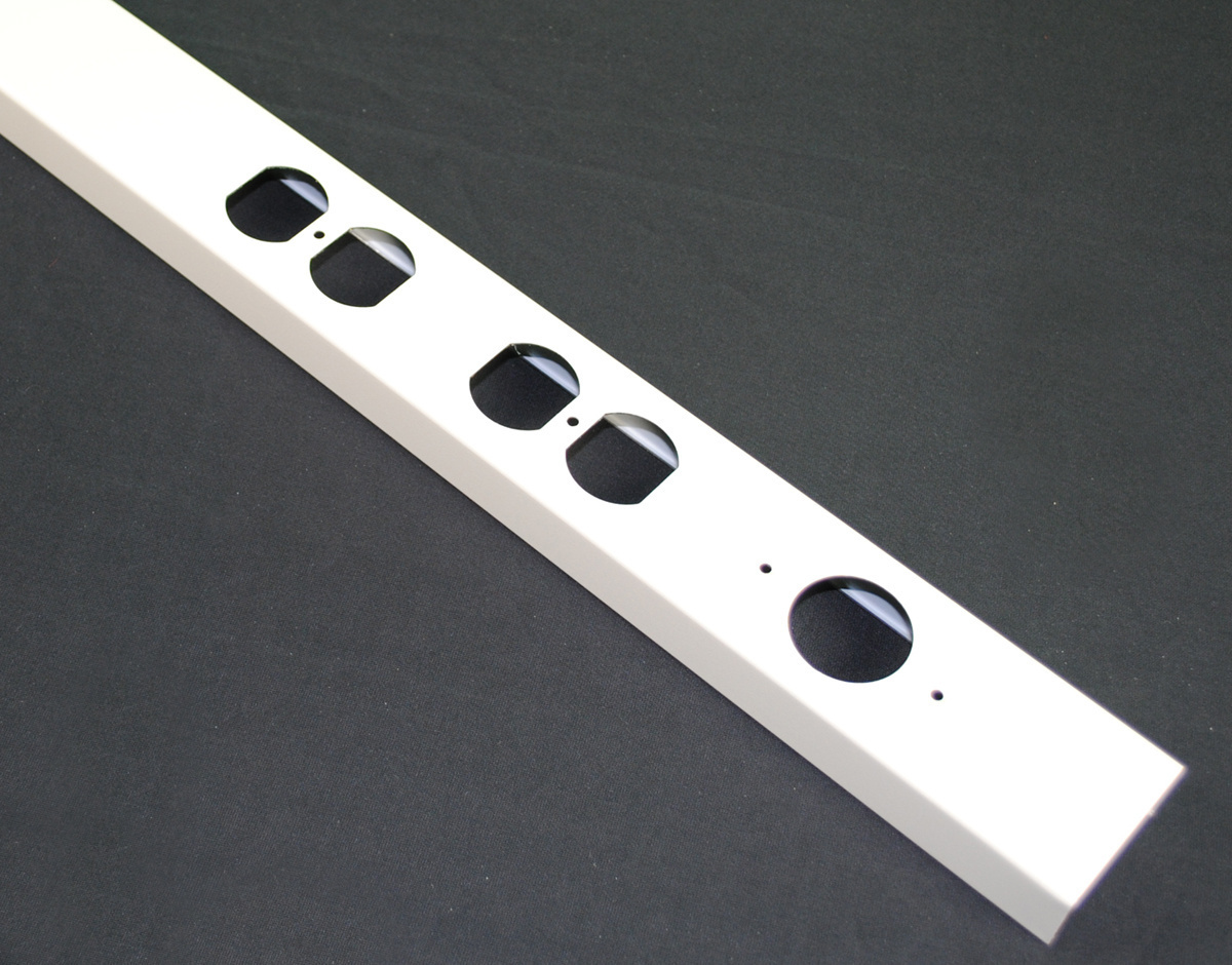 Add power receptacles or devices to existing modular Tele-Power Poles. Includes receptacle mounting bracket. Face diameter of single receptacle: 1.38" - 1.40" (35mm - 36mm). Anodized Aluminum. 1" x 2 1/4" x 28" (25mm x 57mm x 711mm)