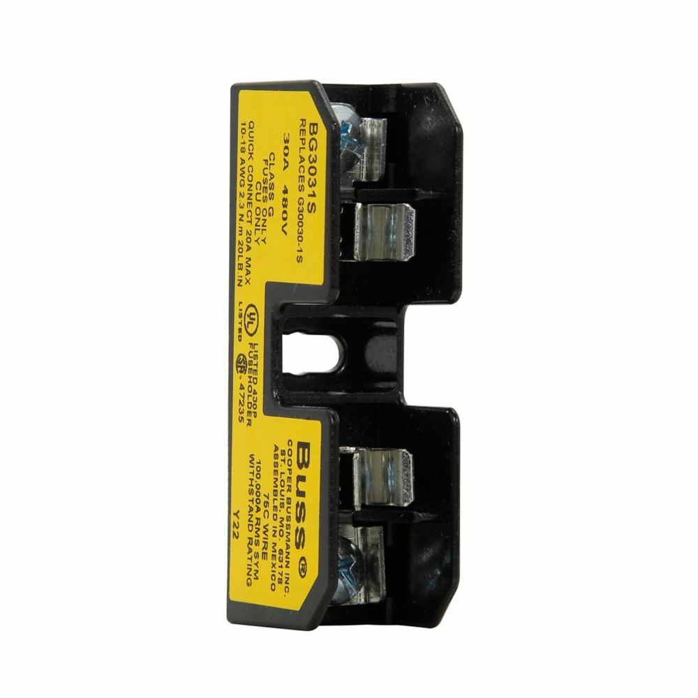 Eaton Bussmann series BG open fuse block, Open fuse block, 25-30 A, Single-pole, Class G, 100 kA, Pressure plate, 100 kAIC, 480 V