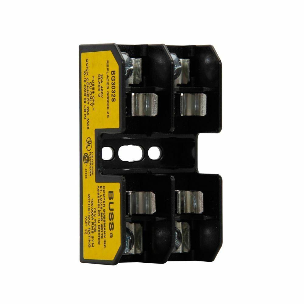 Eaton Bussmann series BG open fuse block, Open fuse block, 25-30 A, Two-pole, Class G, 100 kA, Pressure plate, 100 kAIC, 480 V