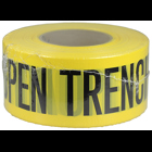 Barricade Tape, Yellow, 1000 ft. length, Reusable Polyethylene material, "Caution Open Trench" legend, 3 mil. thickness, 3 in. width