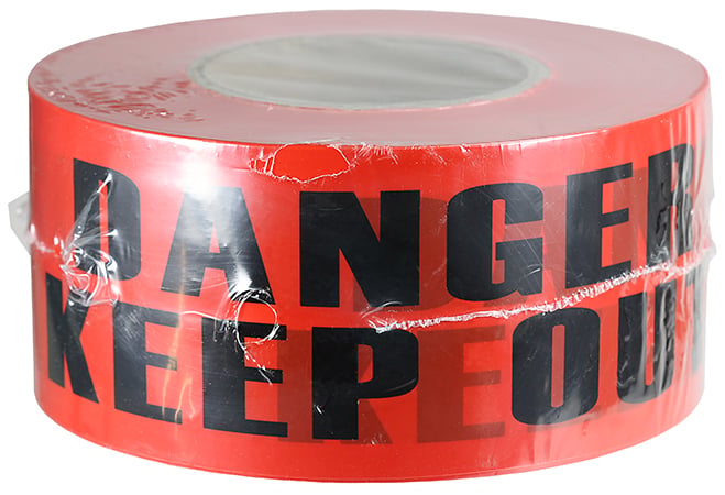 Barricade Tape, Red, 1000 ft. length, Reusable Polyethylene material, "Danger Keep Out" legend, 3 mil. thickness, 3 in. width