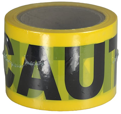 Barricade Tape, Yellow, 300 ft. length, Reusable Polyethylene material, "Caution Caution Caution" legend, 3 mil. thickness, 3 in. width