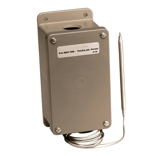 Commercial pipe tracing controls, SPST, snap action thermostat, 22 Amp, 4 DEG C (40 DEG F) fixed, 3 DEG diff., 5-6 ft capillary, Nema 4X enclosure