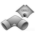 OZ-Gedney Type CE 90 DEG Corner Pull-In Conduit Elbow, Malleable Iron, Finish: Zinc Electroplated, Length: 2-1/2 IN, Trade Size: 1/2 IN, Connection: Female, 2-1/2 IN Height, Dimension B: 2 IN, Third Party Certification: UL File Number E-11853 And 11857, CSA 009795, Applicable Third Party Standards: UL 514B, CSA C22.2 No.18, Federal Specification W-F-408E, ANSI/NEMA : FB-1, For Rigid Conduit And IMC