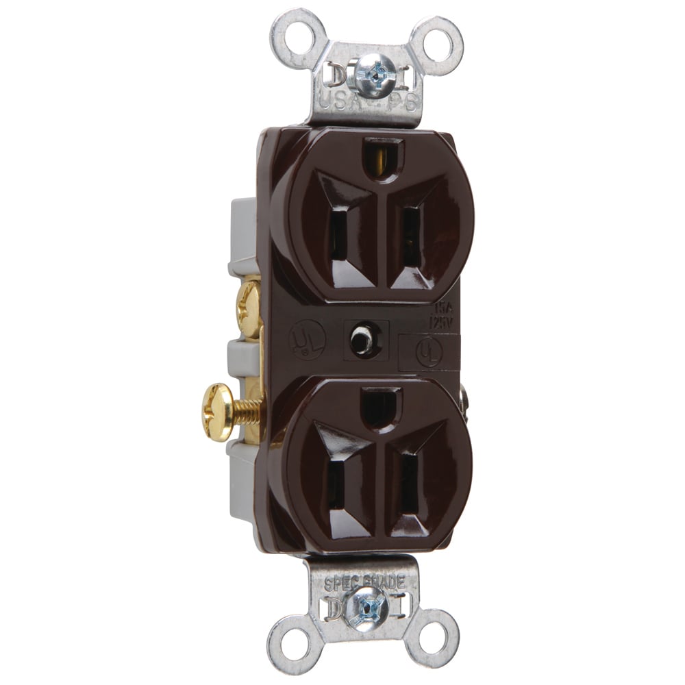 Commercial Spec Grade Duplex Receptacle Side Wire 15amp 125volt Brown
