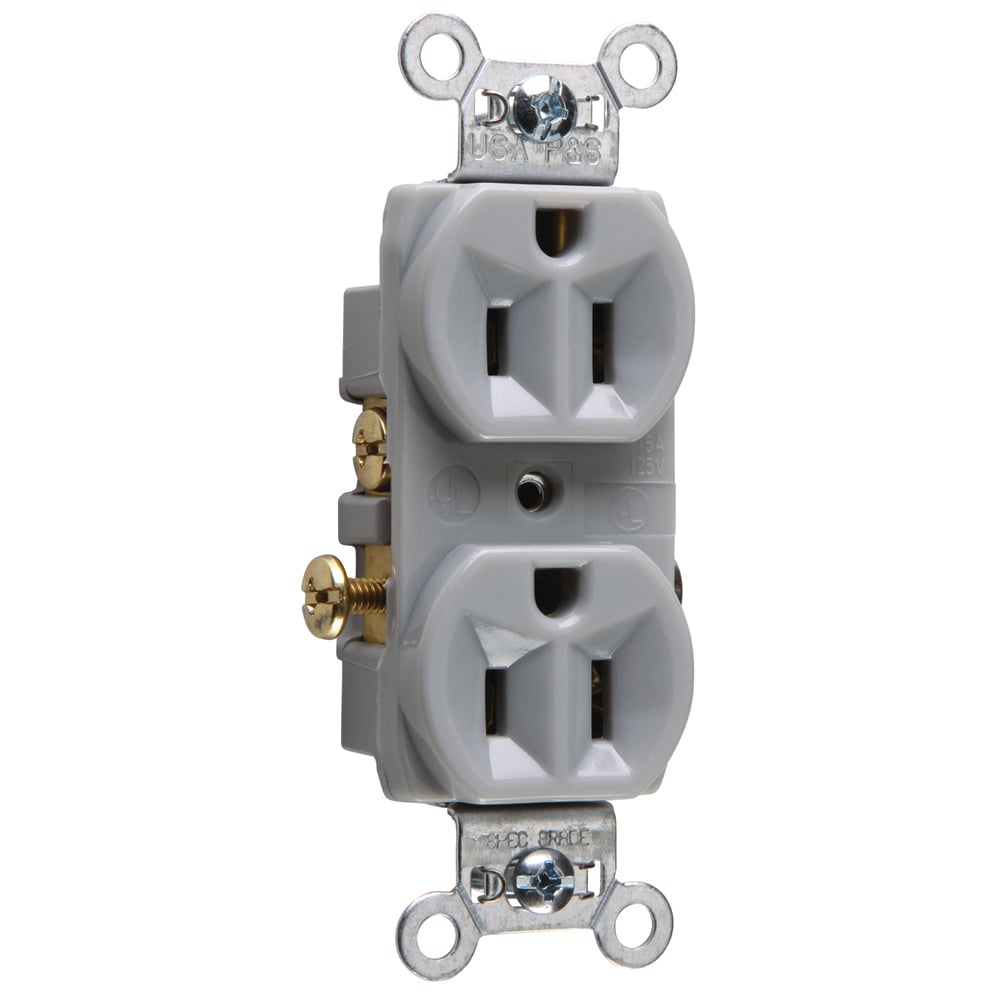 Commercial Spec Grade Duplex Receptacle Side Wire 15amp 125volt Gray