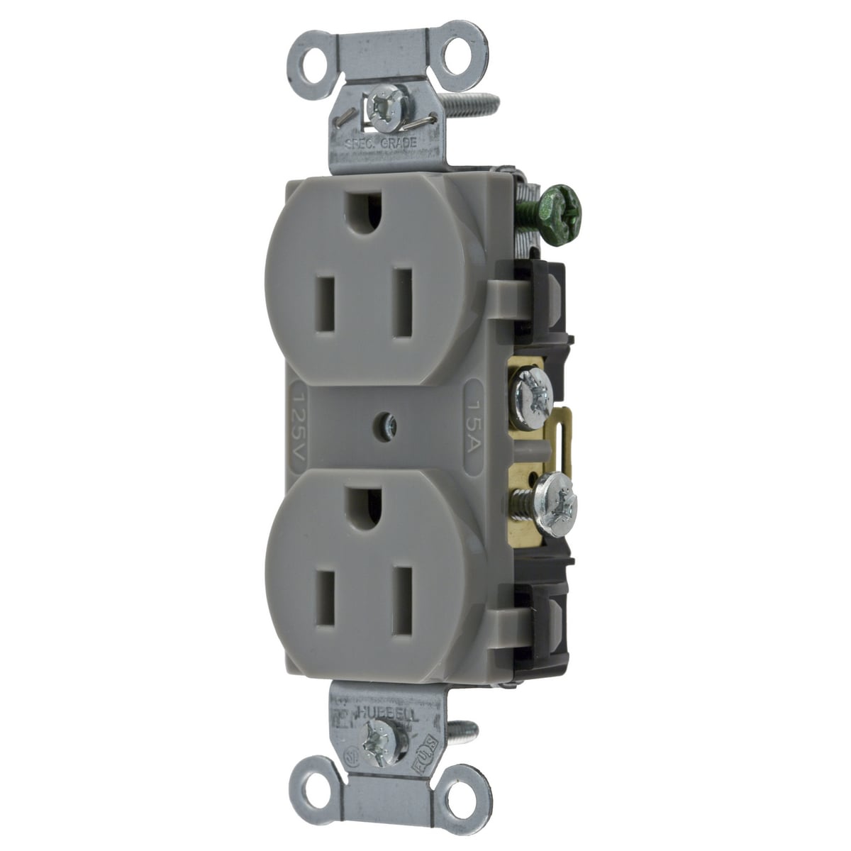 Straight Blade Devices, Receptacles, Duplex, Commercial Grade, 2-Pole 3-Wire Grounding, 15A 125V, 5-15R, Gray, Single Pack.