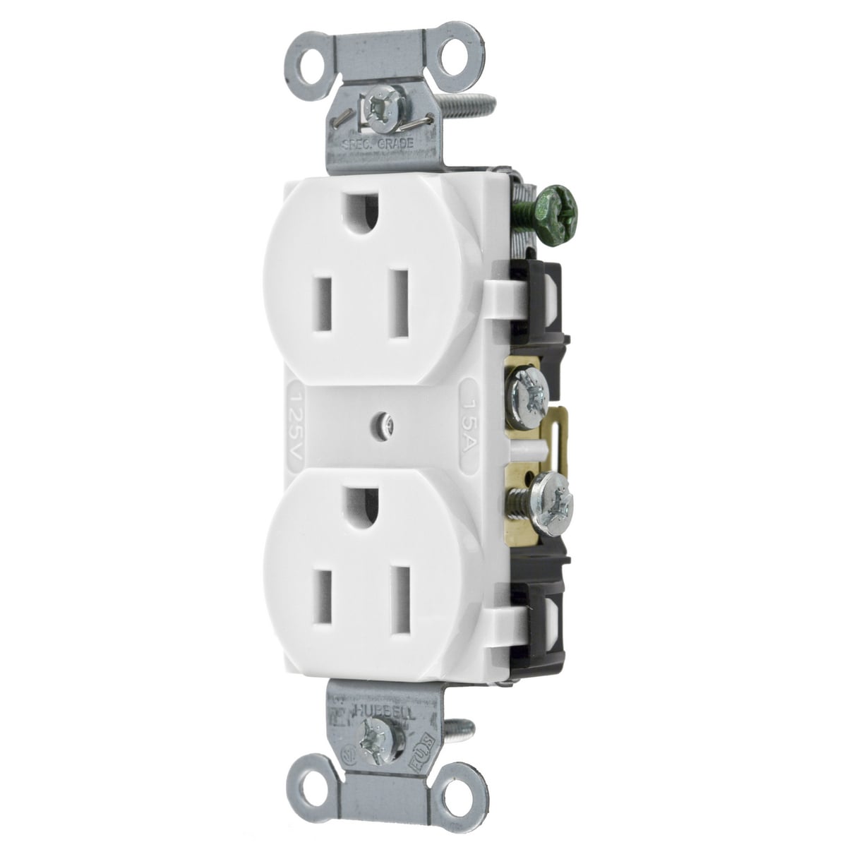 Straight Blade Devices, Receptacles, Duplex, Commercial Grade, 2-Pole 3-Wire Grounding, 15A 125V, 5-15R, White, Single Pack.