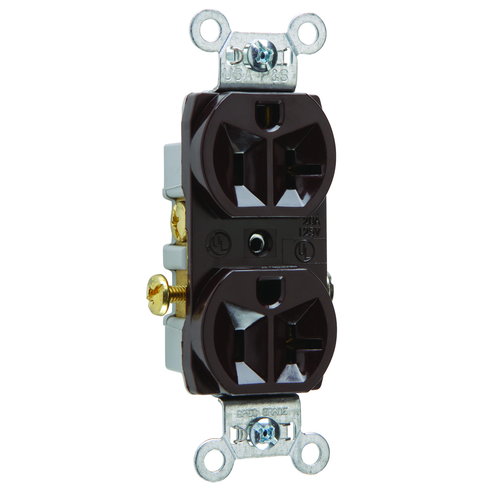 Commercial Spec Grade Duplex Receptacle Side Wire 20amp 125volt Brown