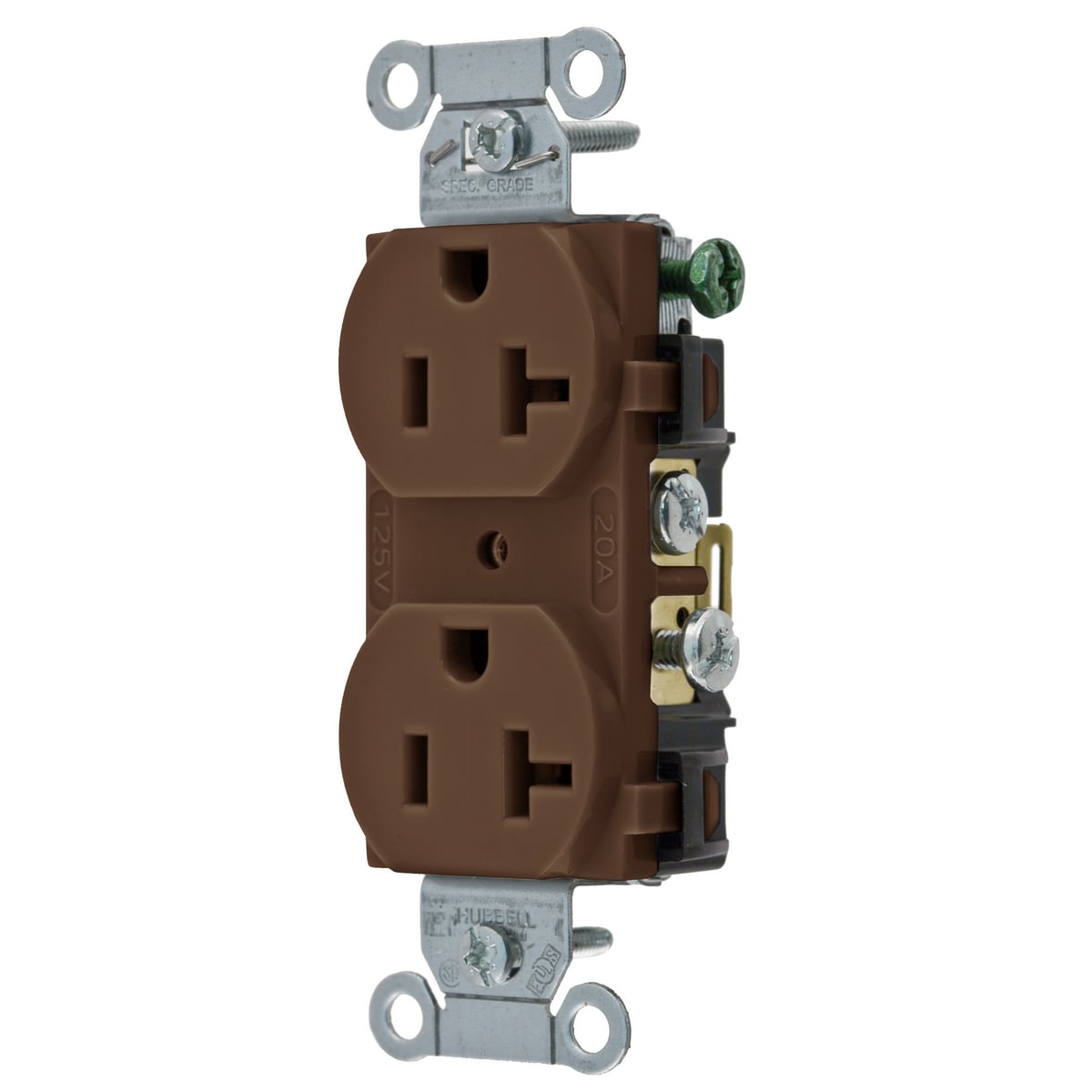 Straight Blade Devices, Receptacles, Duplex, Commercial Grade, 20A 125V, 2-Pole 3-Wire Grounding, 5-20R, Brown, Single Pack.