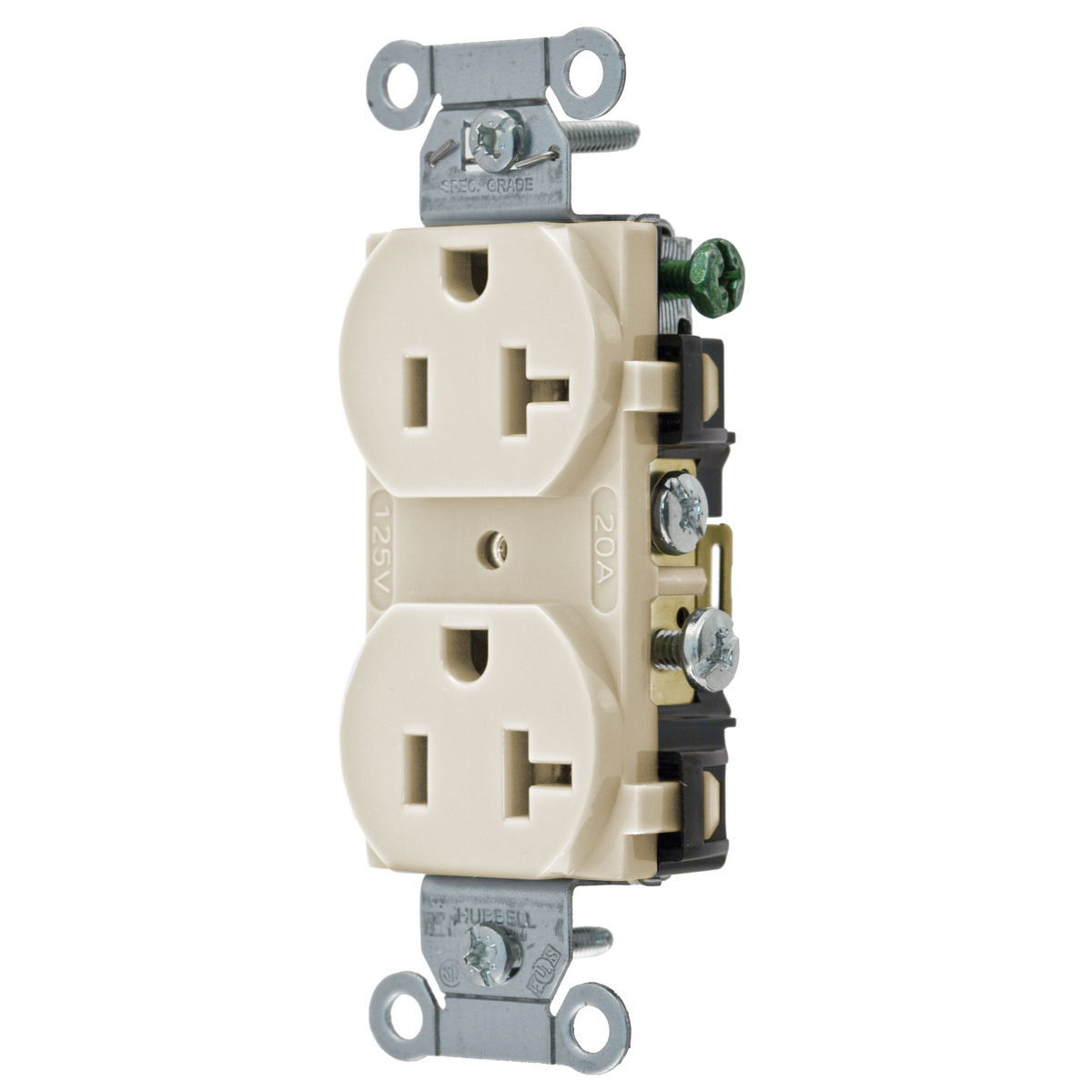 Straight Blade Devices, Receptacles, Duplex, Commercial Grade, 2-Pole 3-Wire Grounding, 20A 125V, 5-20R, Almond, Single Pack.