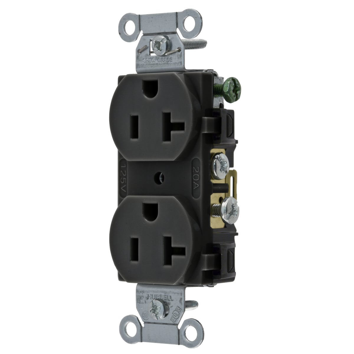 Straight Blade Devices, Receptacles, Duplex, Commercial Grade, 2-Pole 3-Wire Grounding, 20A 125V, 5-20R, Black, Single Pack.