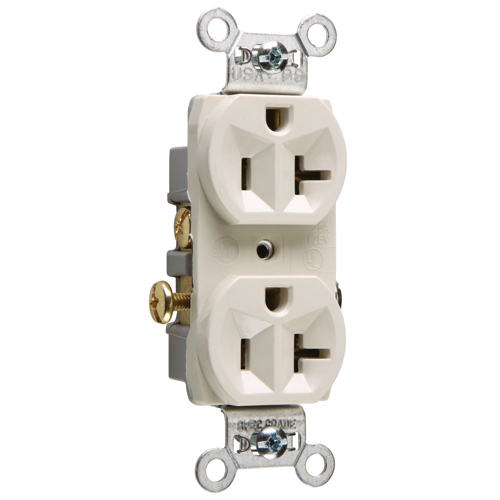 Commercial Spec Grade Duplex Receptacle, Side Wire, 20amp 125volt, Light Almond