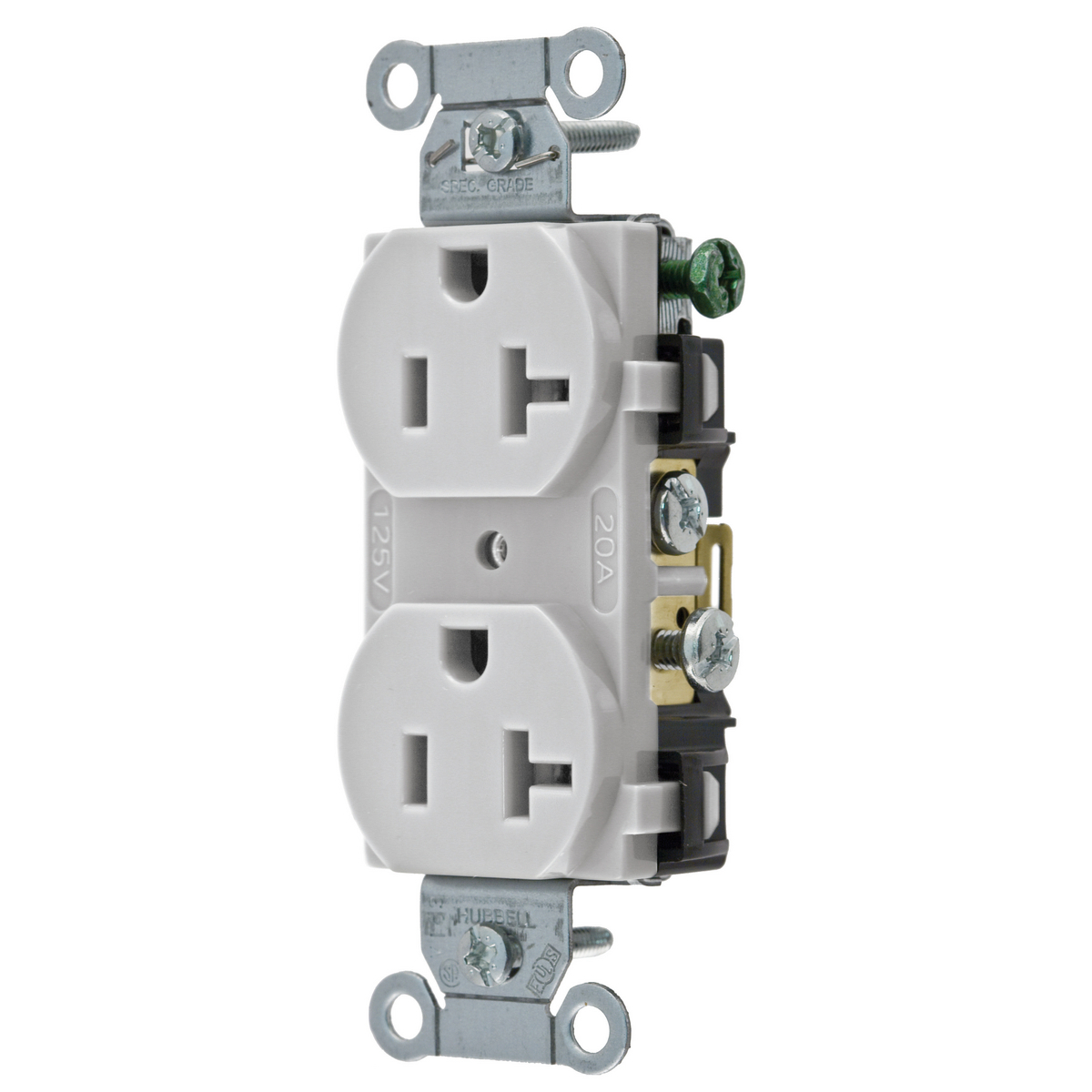 Straight Blade Devices, Receptacles, Duplex, Commercial Grade, 2-Pole 3-Wire Grounding, 20A 125V, 5-20R, Office White, Single Pack.