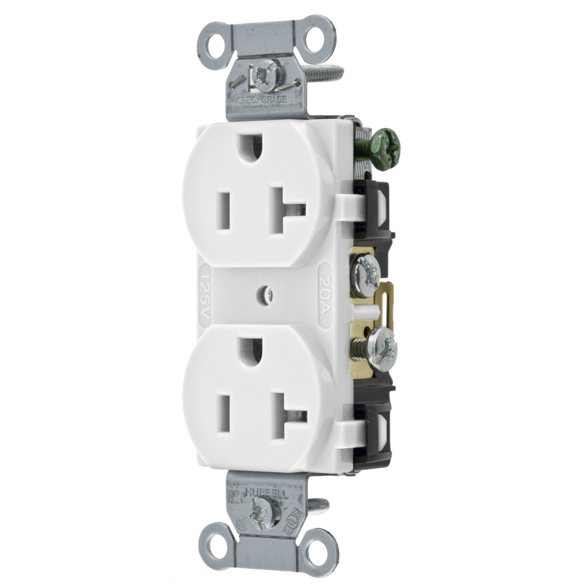 Straight Blade Devices, Receptacles, Duplex, Commercial Grade, 2-Pole3-Wire Grounding, 20A 125V, 5-20R, White, Single Pack.