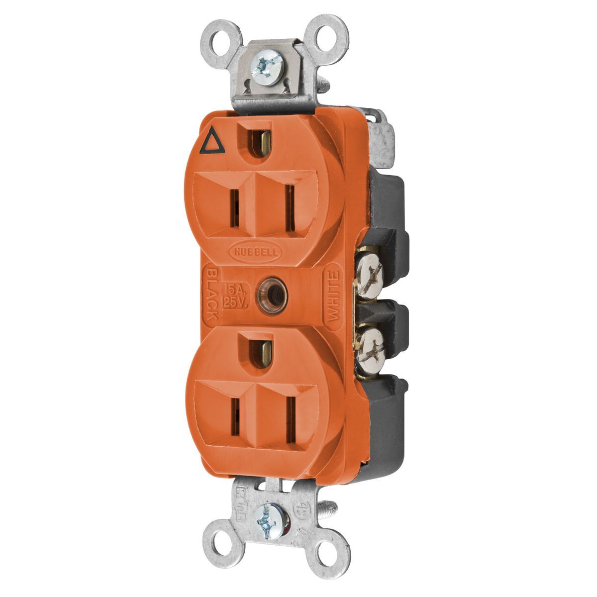 Straight Blade Devices, Receptacles, Duplex, Hubbell-Pro Heavy Duty, 2-Pole 3-Wire Grounding, 15A 125V, 5-15R, Orange, Single Pack, Isolated Ground.