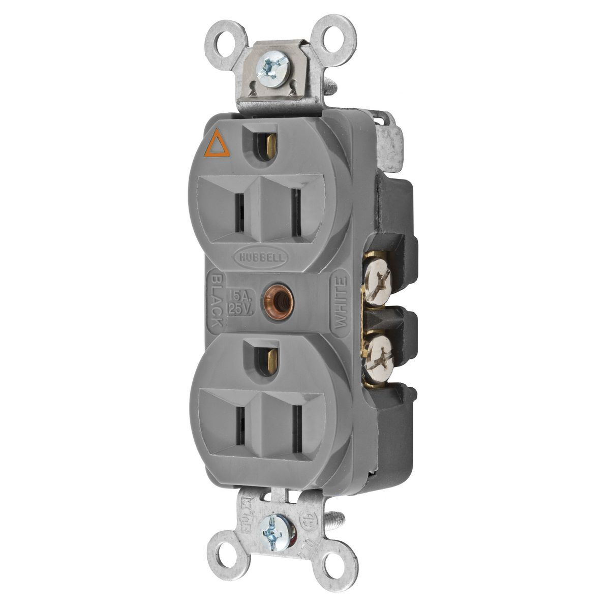 Straight Blade Devices, Receptacles, Duplex, Hubbell-Pro Heavy Duty, 2-Pole 3-Wire Grounding, 15A 125V, 5-15R, Gray, Single Pack, Isolated Ground.