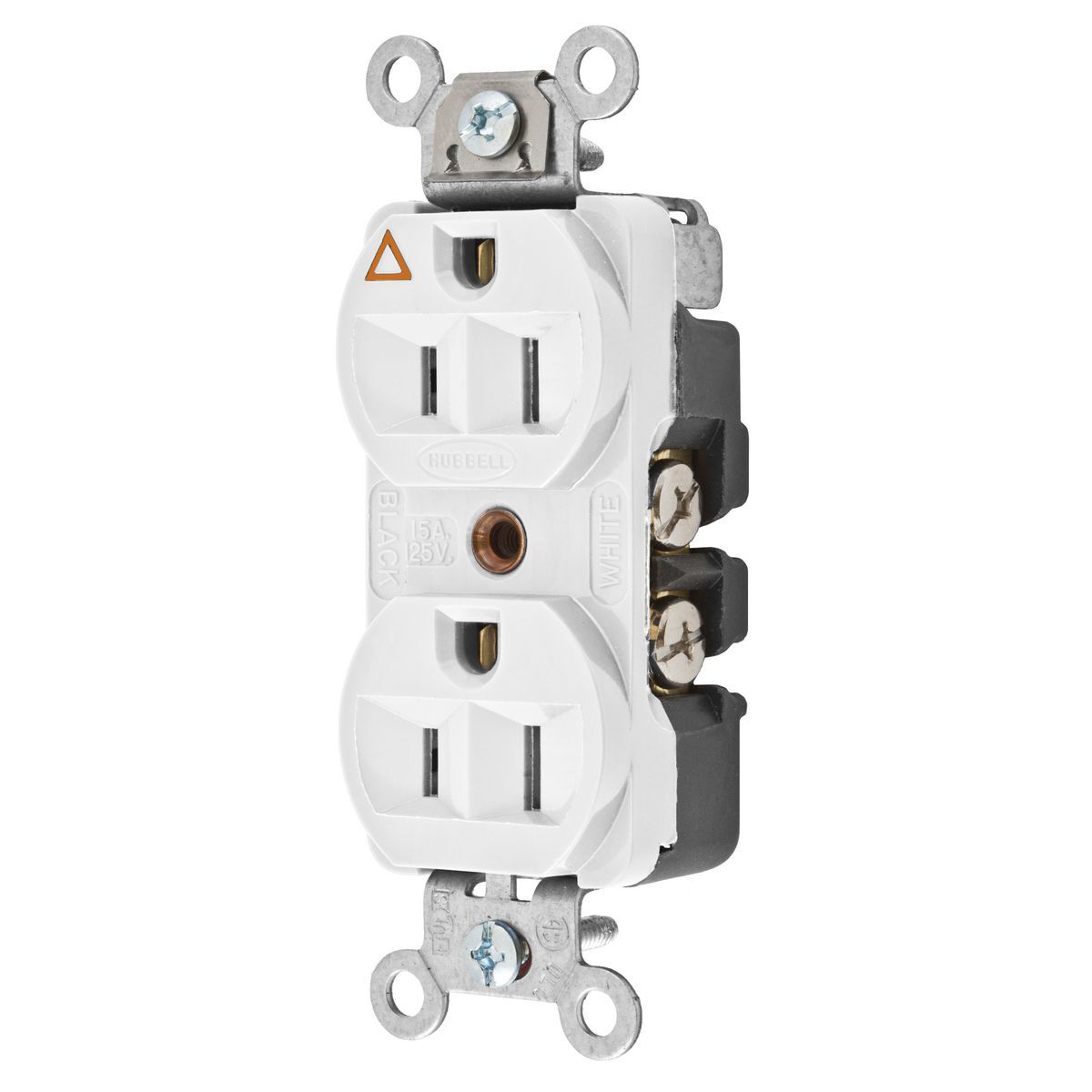 Straight Blade Devices, Receptacles, Duplex, Hubbell-Pro Heavy Duty, 2-Pole 3-Wire Grounding, 15A 125V, 5-15R, White, Single Pack, Isolated Ground.