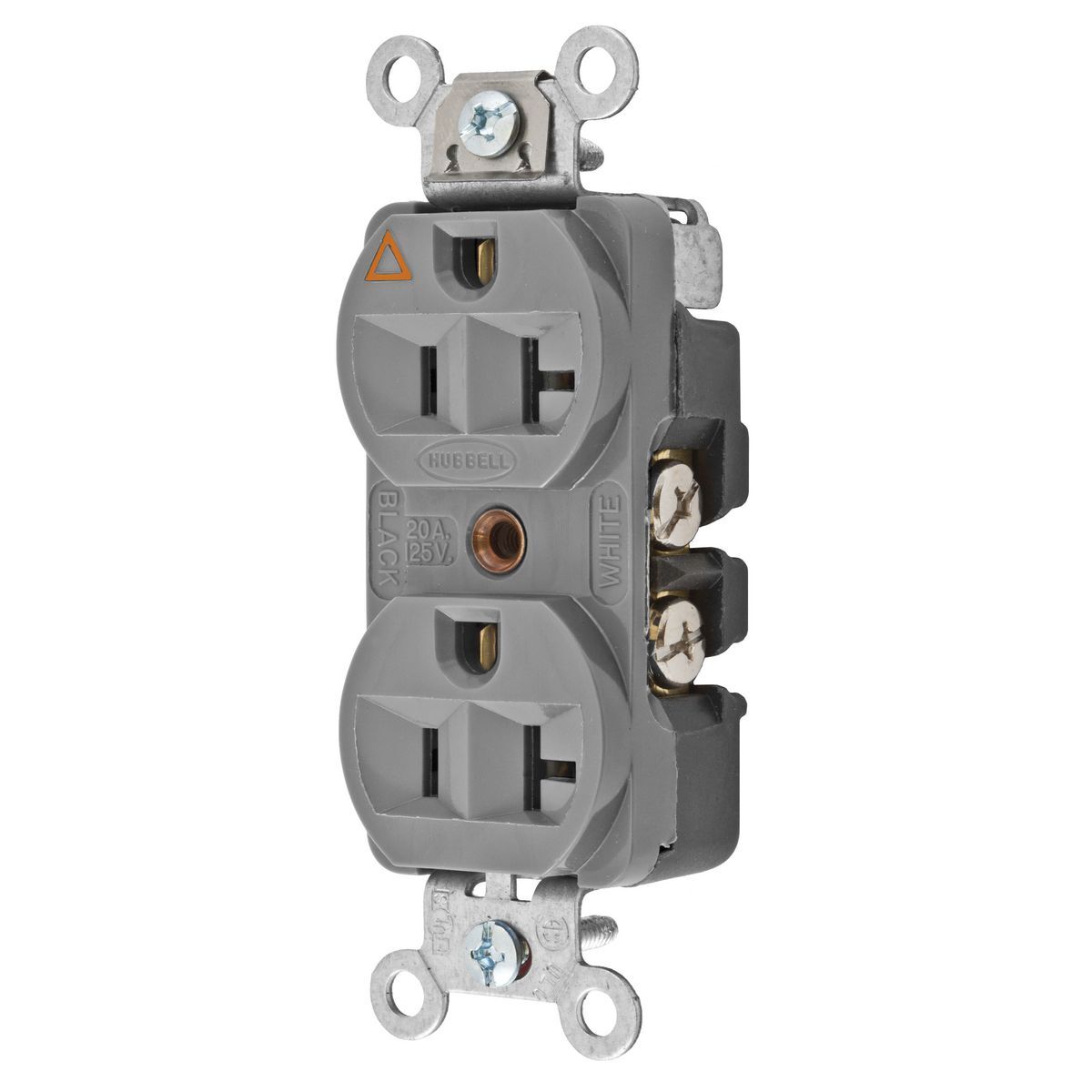 Straight Blade Duplex Receptacle, Hubbell-PRO Heavy Duty, 2-Pole 3-Wire Grounding, 20A 125V, 5-20R, Isolated Ground