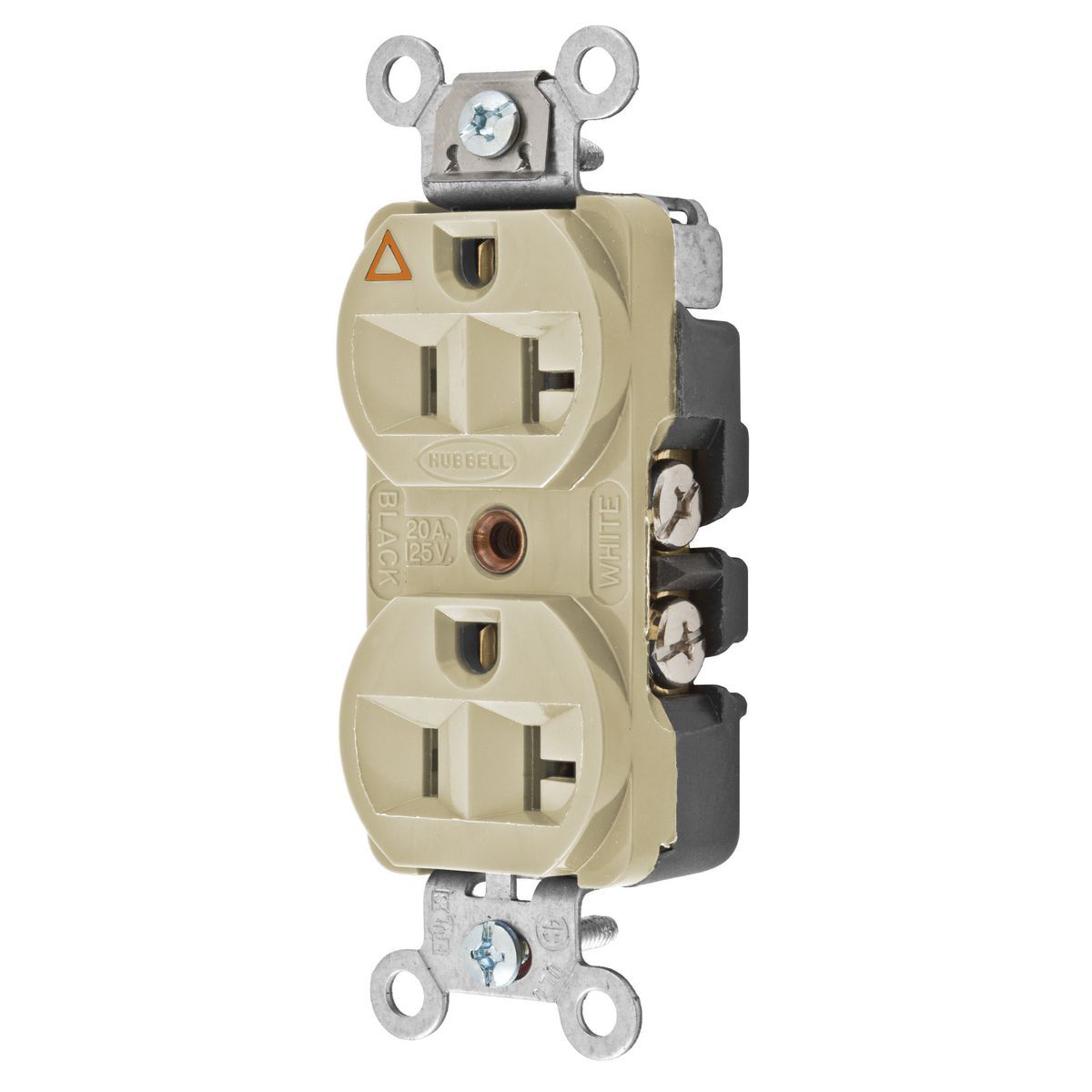 Straight Blade Duplex Receptacle, Hubbell-PRO Heavy Duty, 2-Pole 3-Wire Grounding, 20A 125V, 5-20R, Isolated Ground