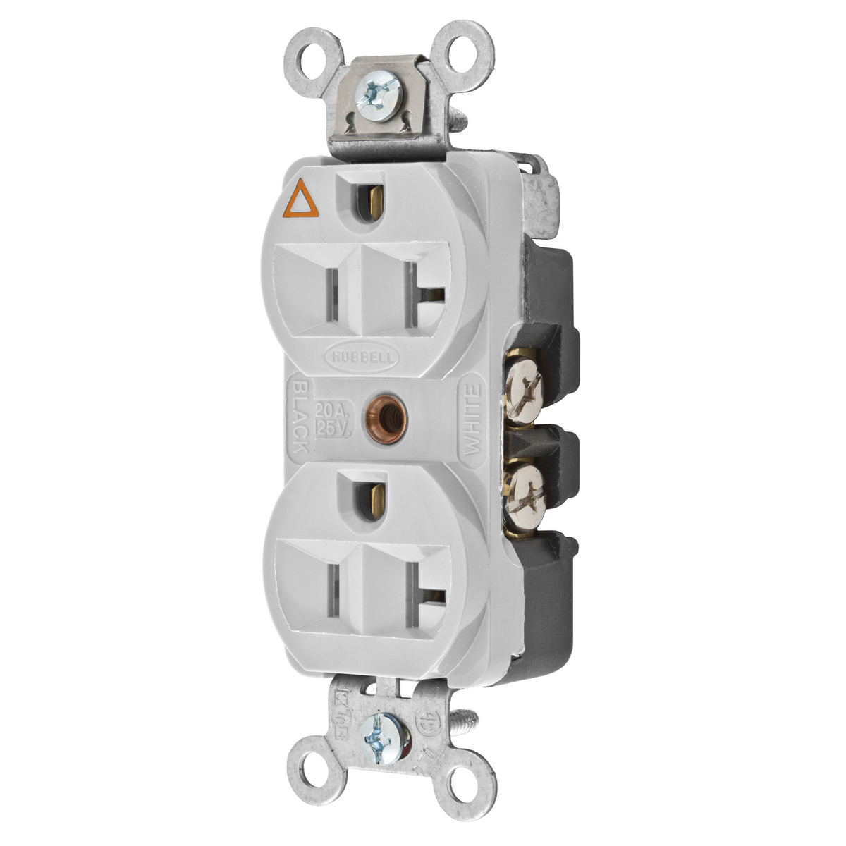 Straight Blade Duplex Receptacle, Hubbell-PRO Heavy Duty, 2-Pole 3-Wire Grounding, 20A 125V, 5-20R, Isolated Ground