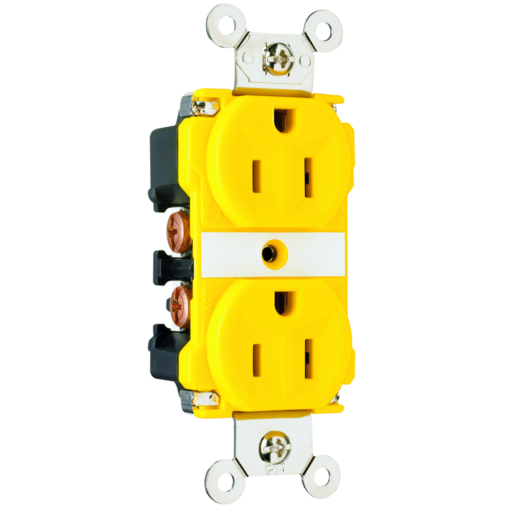 Industrial Extra Heavy-Duty Spec Grade Duplex Receptacle Corrosion-Resistant Back and, Side Wire 15amp 125volt Yellow