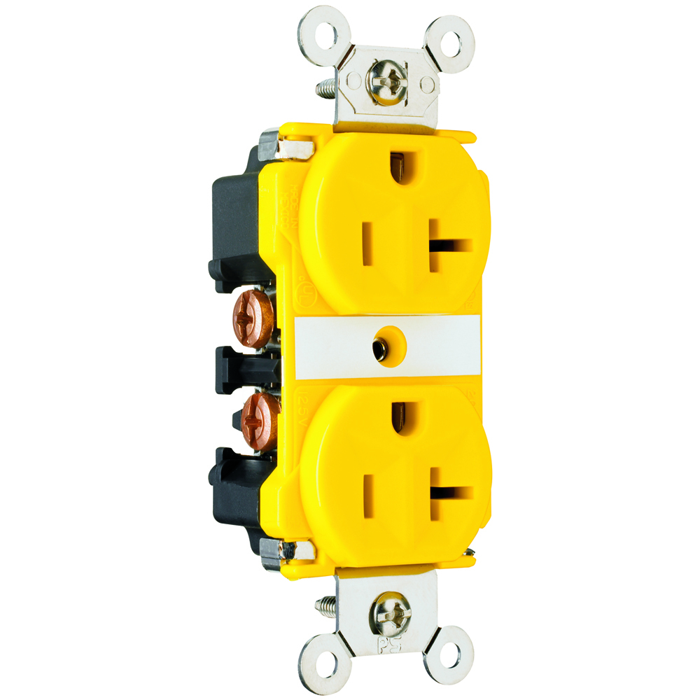 Industrial Extra Heavy-Duty Spec Grade Duplex Receptacle Corrosion-Resistant Back and, Side Wire 20amp 125volt Yellow