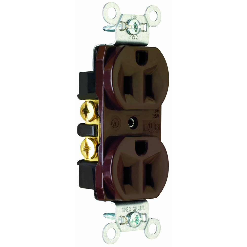 Construction Spec Grade Duplex Receptacle Back and, Side Wire 15amp 125volt Brown