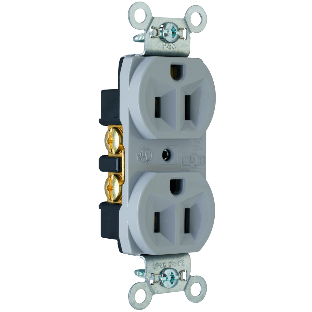 Construction Spec Grade Duplex Receptacle Back and, Side Wire 15amp 125volt Gray