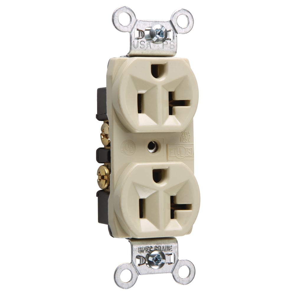 Construction Spec Grade Duplex Receptacle, Back and, Side Wire, 20amp 125volt, Ivory