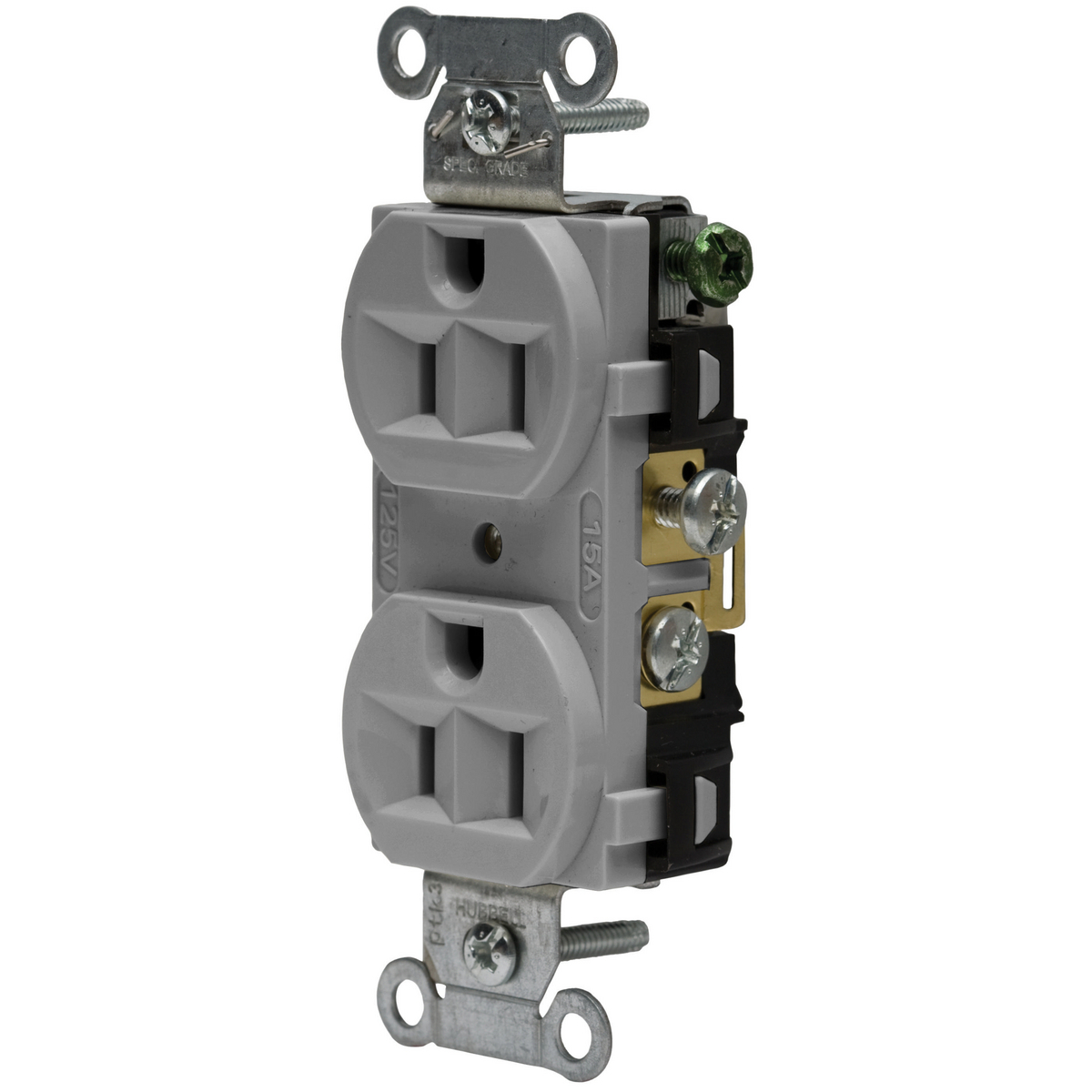 Straight Blade Devices, Receptacles, Duplex, Commercial Grade, 2-Pole 3-Wire Grounding, 15A 125V, 5-15R, Gray, Single Pack.